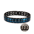 Men's magnetic titanium steel therapy bracelet in matte black and blue finish - Full Magnetic Both Sides Blue