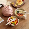 Rosa Weizenstroh-Ramen-Schüssel-Set mit Deckel und Besteck für Studentenwohnheime - Geschenkbox 5-teiliges Set / Nordisches Rosa