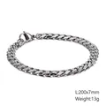 Pulsera de cadena cubana para hombre en acero inoxidable plateado de 7mm con mosquetón - 7mm de Ancho 200mm de Largo (KB126684-Z)