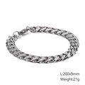 Pulsera de cadena cubana de 9mm de acero inoxidable plateado para hombre, largo 200mm - 9mm de Ancho 200mm de Largo (KB126685-Z)