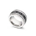 Silver stainless steel ring with three rows of black and white crystals for women - Black White Stone Silver Style (KR32298-K)