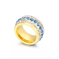 Gouden titaniumstalen ring met drie rijen en blauwe en witte zirkoonstenen - US 6 / Blauw Wit Steen Goud Stijl (KR32058-K)