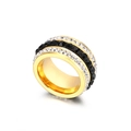 Drie-rijige vergulde roestvrijstalen ring met zwarte en witte zirkonia stenen - US 6 / Zwarte Steen Goud Stijl (KR32057-K)