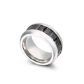 Polished silver stainless steel wide band ring featuring faceted black zircon inlay - Faceted Black Stone Silver Style (KR39175-K)