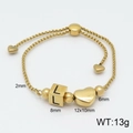 Adjustable gold stainless steel heart bracelet with cube charm featuring letter L - Letter L