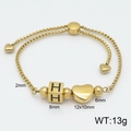 Adjustable golden stainless steel bracelet with letter H cube and heart charms - Letter H