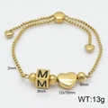 Adjustable golden stainless steel box chain bracelet featuring a letter M cube and heart charm - Letter M