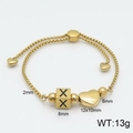 Gold-tone stainless steel adjustable box chain heart bracelet with letter X cube charm - Letter X