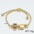 Gold adjustable stainless steel heart bracelet with letter W pendant and round box chain - Letter W
