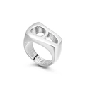 Polished silver titanium steel chain ring with hollow letter B signet design - US 6 / Silver Hollow Letter B Style (KR38540-K)