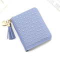 Petit portefeuille lilas avec clous dorés, pompon et pendentif coeur pour femmes - Bleu