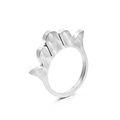 Silver stainless steel textured ring with unique five-finger crown relief design - Silver 5-Tooth Hammered Style (KR38246-K)
