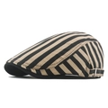 Striped canvas beret flat cap in black and yellow with adjustable metal side buckle - Adjustable / Khaki