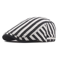 Classic flat cap featuring black and white horizontal stripes and metal side buckle - Adjustable / Beige