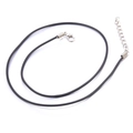 Black 45cm faux leather necklace cord with silver lobster clasp and extension chain - 45cm+5cm Extension Chain / Black Braided Cord