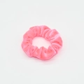 Detail showing the plush velvet texture and elastic core of this bright pink scrunchie - Rose Pink