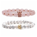 Set van kralenarmbanden met kroonhangers van roze kwarts en witte turkoois steen - Howliet Kroon Rozenkwarts Roségoud Koperen Kralen Kroon