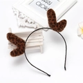 Cute plush headband featuring leopard print deer ears on a slim black metal frame - Ear Style / Brown Leopard