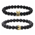 Matte schwarze Steinperlen-Armbänder im Set für Paare mit goldenen Kronenanhängern - Mattschwarze Steinkrone + Mattschwarze Steinkrone Aus Goldschwarzem Zirkonium