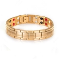 Men's gold-tone magnetic therapy bracelet with black and red carbon fiber inserts - Gold