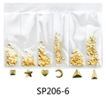Golden nail art charms in six shapes including stars and hearts in a clear bag SP206-6 - SP206-6 (Gold Metal Style)