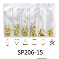 Golden alloy metal nail art stud set with geometric shapes in a six-compartment bag - SP206-15 (Gold Metal Style)