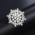 Elegant snowflake brooch with white pearls and sparkling zircons in silver finish - Silver Snowflake Pearl