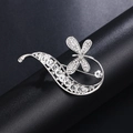 Silver dragonfly brooch with white rhinestones on a black display stand - Silver Dragonfly
