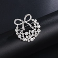Silver bow knot wreath brooch with sparkling crystals and pearl inlay for women - Silver Bowknot Wreath