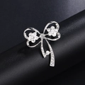 Elegant silver alloy bow and flower brooch with sparkling rhinestones for women - Silver Bowknot Double Flower