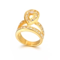 Bague rétro goutte d'eau en acier plaqué or 18k avec pavage en zircone cubique - Style Ajouré en Forme de Goutte d'Eau (KR32026-K)