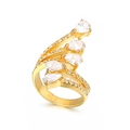 Bague plaquée or avec cinq zircons poire et design croisé orné de micro-pavé - Style Croisé avec Cinq Pierres Larme (KR32297-K)