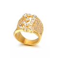 Bague exagérée en acier inoxydable plaqué or 18 carats avec oxydes de zirconium - Style Large avec Griffes Ajouré (KR31962-K)