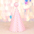 Pink birthday party hat with gold polka dots and matching pink sequin pom pom - Pink Polka Dot Sequin Ball Hat