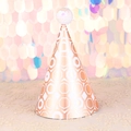 Rose gold birthday party hat with white geometric pattern and clear pompom topper - Rose Gold Hexagon Sequin Ball Hat
