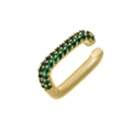 Dettaglio del polsino per orecchio dorato con zirconi verdi smeraldo micro-incastonati - Oro Zircone Verde