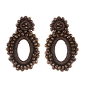 Macro view of handmade bohemian brown seed bead earrings with woven textures - Dark Brown
