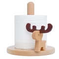 Vertical beech wood paper towel holder with cute reindeer wooden carving decoration - Small Deer with Antlers Tissue Holder