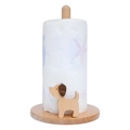 Detailed view of beech wood tissue holder with creative wooden dog design and stable base - Large Dog Style Tissue Holder