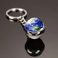 Solar system earth keychain with double-sided glass ball globe and durable metal ring - Earth