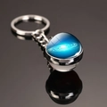 Solar system keychain with double-sided blue galaxy glass ball on silver metal ring - Blue Galaxy