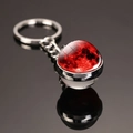 Solar system galaxy keychain with red moon pattern in silver metal and glass - Red Moon