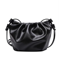 Minimalist black pleated cloud crossbody bag made of high-quality leather with thin straps - Black