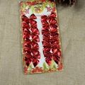 Set of 12 red metallic Christmas tree bow decorations on card packaging - Metallic Red