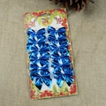 Set of 12 metallic blue velvet Christmas bows for tree decoration on card packaging - Set of 12 / Blue