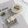 Damen Flechtgürtel in Creme mit runder silberner Metallschnalle im schicken Vintage-Stil - Beige