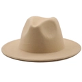 Classic khaki wool felt fedora hat with wide brim and teardrop crown for men and women - Beige