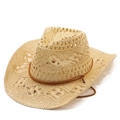 Cappello da cowboy in paglia intrecciata beige con cinturino per protezione solare esterna - M (56-58cm) / Beige