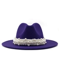 Elegant purple wool felt fedora hat featuring multi-layer white pearl trim decoration - L (58-60cm) / Purple