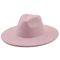 Classic pink wide brim wool fedora hat for men and women, stylish autumn winter jazz cap - M (56-58cm) / Pink